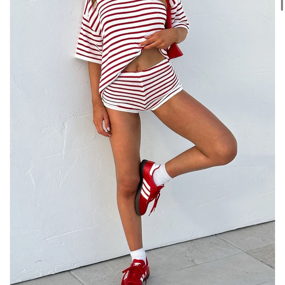 White Fox Boutique Red and White Striped Athletic Shorts